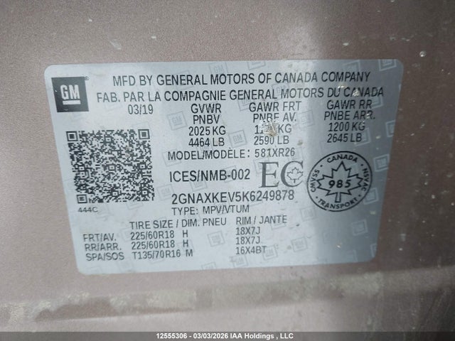 2GNAXKEV5K6249878 Chevrolet EQUINOX LT