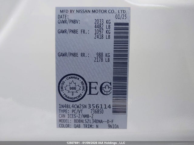 1N4BL4CW2SN356114 Nissan ALTIMA SR