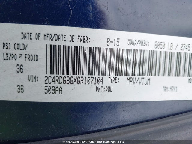 2C4RDGBGXGR107104 Dodge Grand Caravan Se