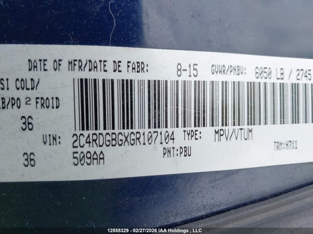 2C4RDGBGXGR107104 Dodge Grand Caravan Se