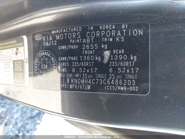 2012 Kia Sedona Ex მანქანა იყიდება აუქციონზე, vin: KNDMH4C73C6486203, აუქციონის ნომერი: 12555331