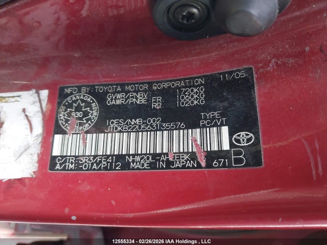 Aukcja sprzedaży 2006 Toyota Prius, vin: JTDKB22U563135576, numer aukcji: 12555334