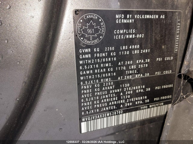 WVGJV3AX3EW528702 Volkswagen Tiguan S/se/sel/r-line