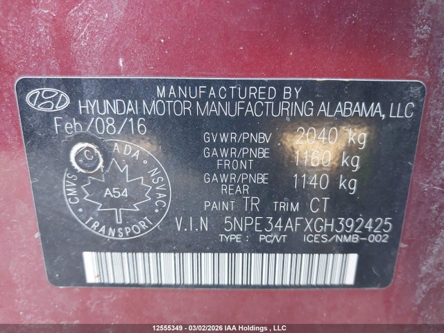 Aukcja sprzedaży 2016 Hyundai Sonata, vin: 5NPE34AFXGH392425, numer aukcji: 12555349