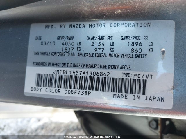 Aukcja sprzedaży 2010 Mazda 3 S, vin: JM1BL1H57A1306842, numer aukcji: 12555357