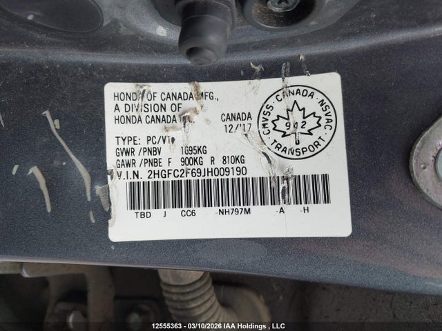 12555363 :رقم المزاد ، 2HGFC2F69JH009190 vin ، 2018 Honda Civic Lx مزاد بيع