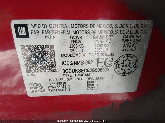 3GCUKSEC6JG508903 Chevrolet Silverado 1500 2lz