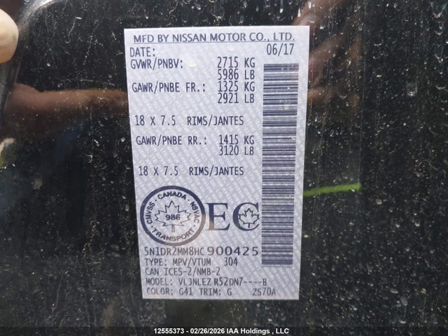 5N1DR2MM8HC900425 Nissan Pathfinder Platinum/s/sl/sv