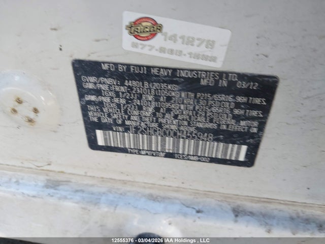 12555376 :رقم المزاد ، JF2SHCBC0CH455948 vin ، 2012 Subaru Forester 2.5x مزاد بيع