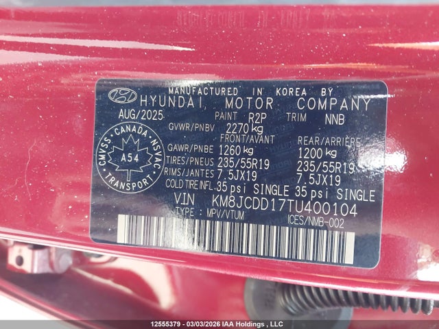 KM8JCDD17TU400104 Hyundai Tucson Sel Convenience
