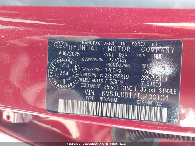 KM8JCDD17TU400104 Hyundai Tucson Sel Convenience
