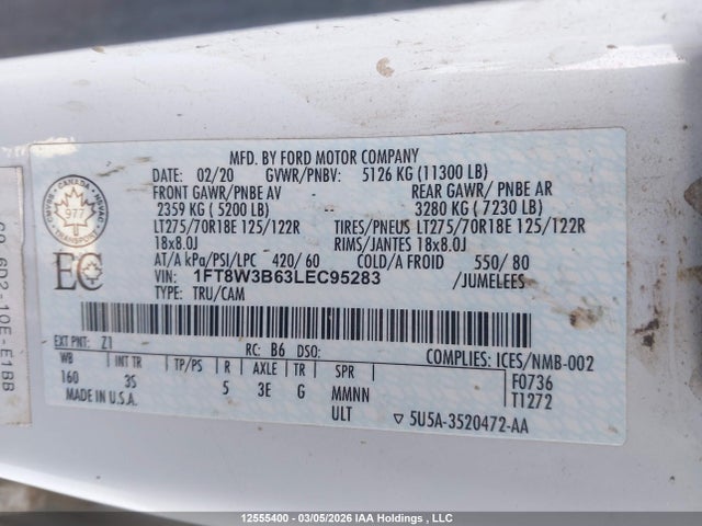 Продажа на аукционе авто 2020 Ford F350 Super Duty, vin: 1FT8W3B63LEC95283, номер лота: 12555400
