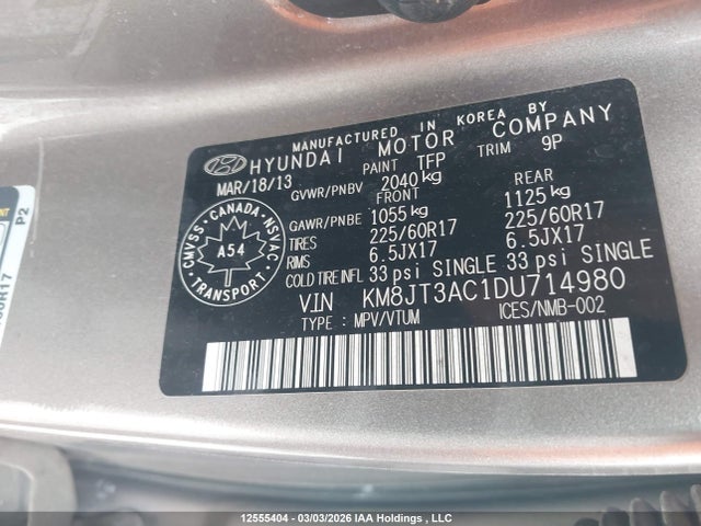 Продаж на аукціоні авто 2013 Hyundai Tucson Gl, vin: KM8JT3AC1DU714980, номер лоту: 12555404