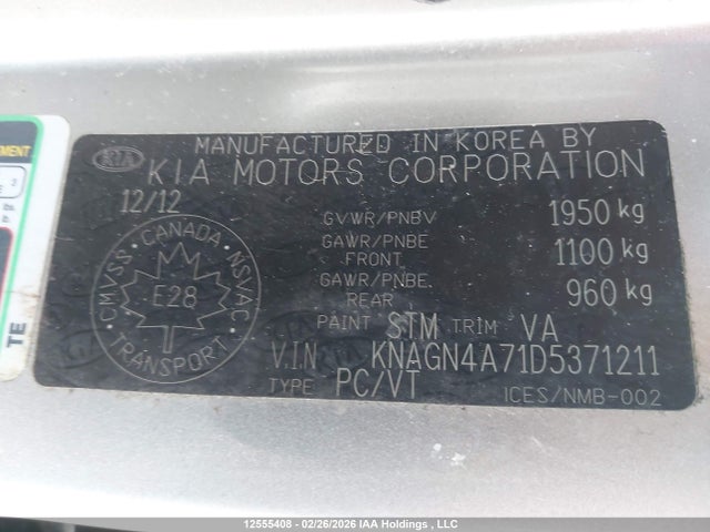 12555408 :رقم المزاد ، KNAGN4A71D5371211 vin ، 2013 Kia Optima Ex مزاد بيع