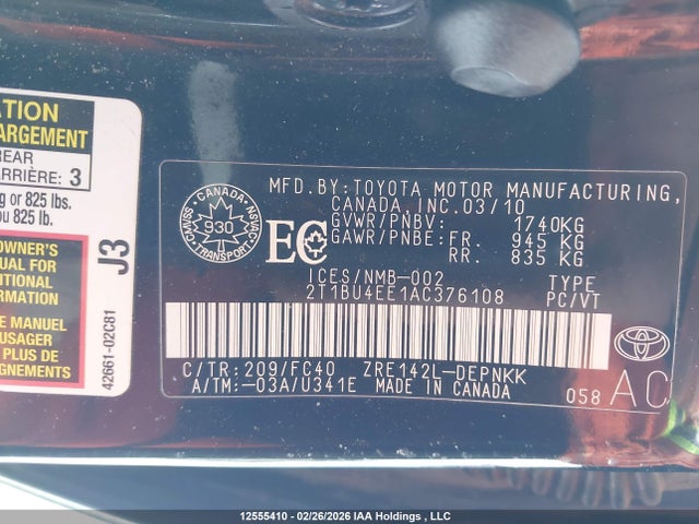 2010 Toyota Corolla Le მანქანა იყიდება აუქციონზე, vin: 2T1BU4EE1AC376108, აუქციონის ნომერი: 12555410
