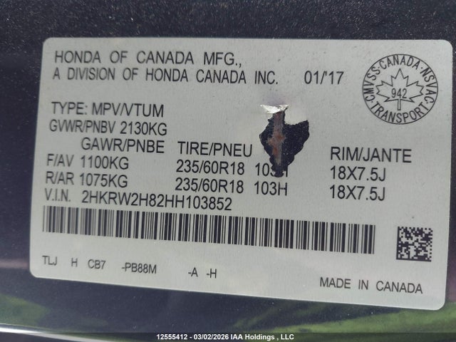 2HKRW2H82HH103852 Honda CR-V EXL