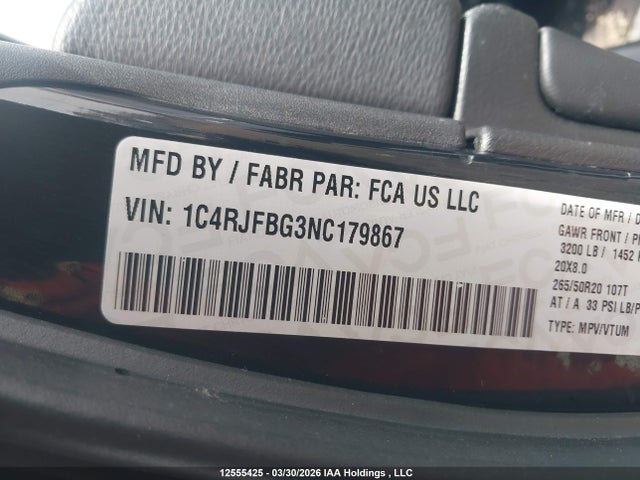 Продажа на аукционе авто 2022 Jeep Grand Cherokee Wk Limited, vin: 1C4RJFBG3NC179867, номер лота: 12555425