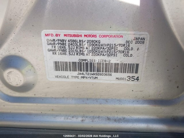Продажа на аукционе авто 2009 Mitsubishi Outlander Es, vin: JA4LT21WX9Z603656, номер лота: 12555431