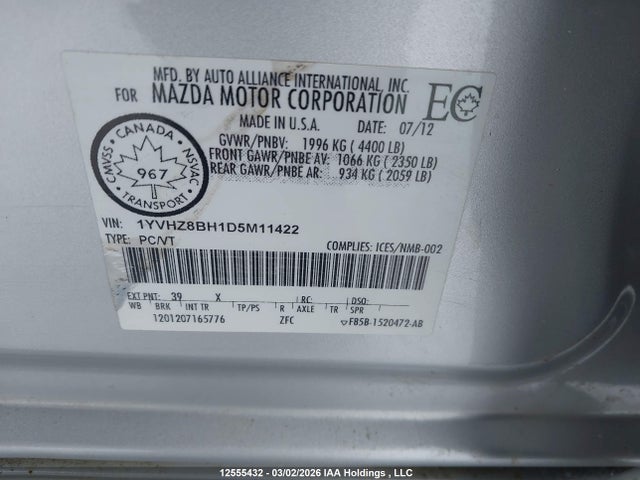 Aukcja sprzedaży 2013 Mazda Mazda6 Gs-i4, vin: 1YVHZ8BH1D5M11422, numer aukcji: 12555432