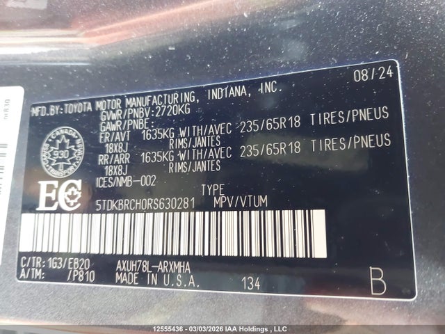 5TDKBRCH0RS630281 Toyota Highlander Hybrid Xle