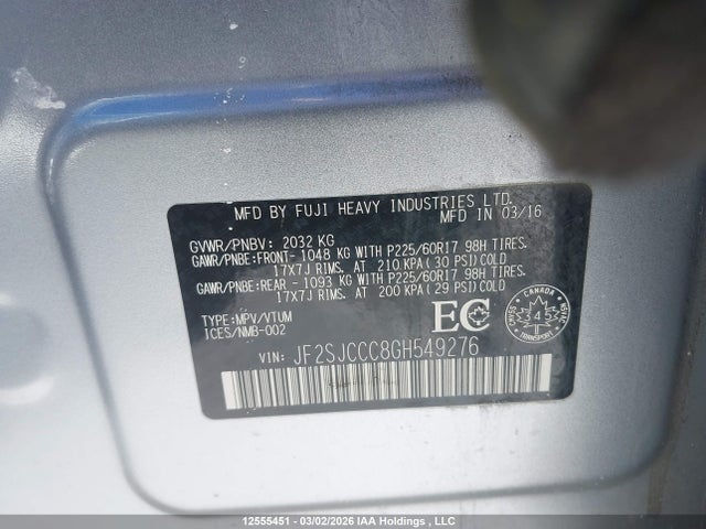Aukcja sprzedaży 2016 Subaru Forester 2.5i Convenience Package, vin: JF2SJCCC8GH549276, numer aukcji: 12555451
