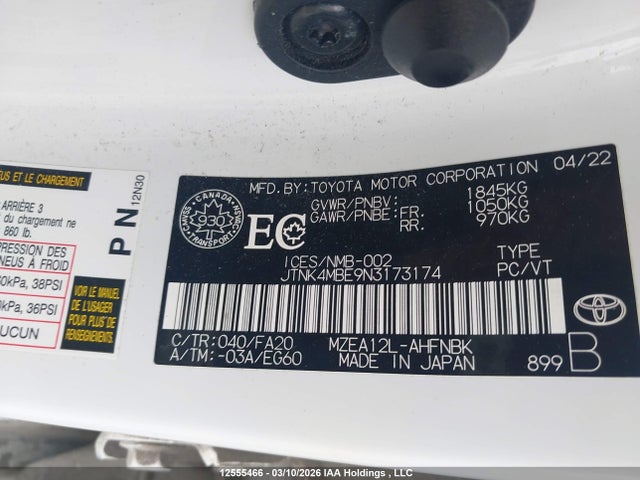 JTNK4MBE9N3173174 Toyota Corolla