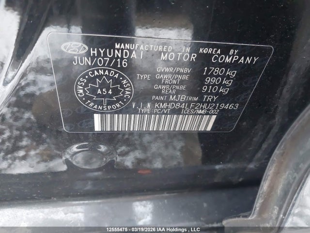 KMHD84LF2HU219463 Hyundai ELANTRA GL