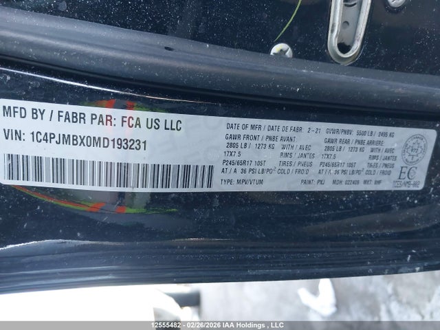 Aukcja sprzedaży 2021 Jeep Cherokee Trailhawk Elite, vin: 1C4PJMBX0MD193231, numer aukcji: 12555482