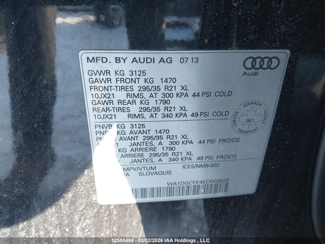 12555484 :رقم المزاد ، WA1DGCFE4ED003625 vin ، 2014 Audi Q7 3.0t Sport مزاد بيع