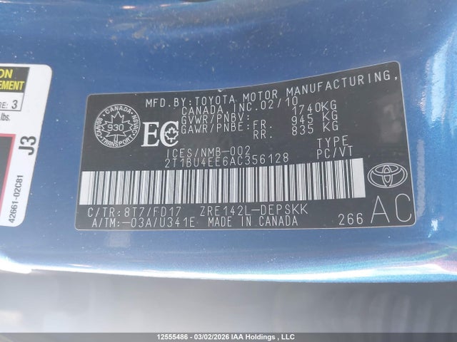 Aukcja sprzedaży 2010 Toyota Corolla S, vin: 2T1BU4EE6AC356128, numer aukcji: 12555486