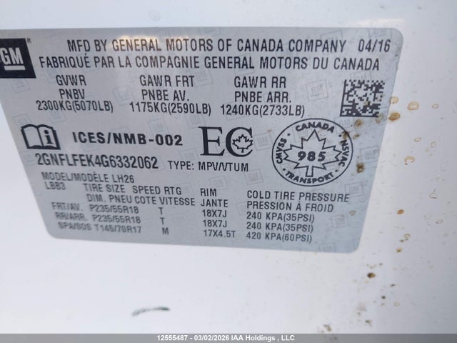 Продаж на аукціоні авто 2016 Chevrolet Equinox 1lt, vin: 2GNFLFEK4G6332062, номер лоту: 12555487