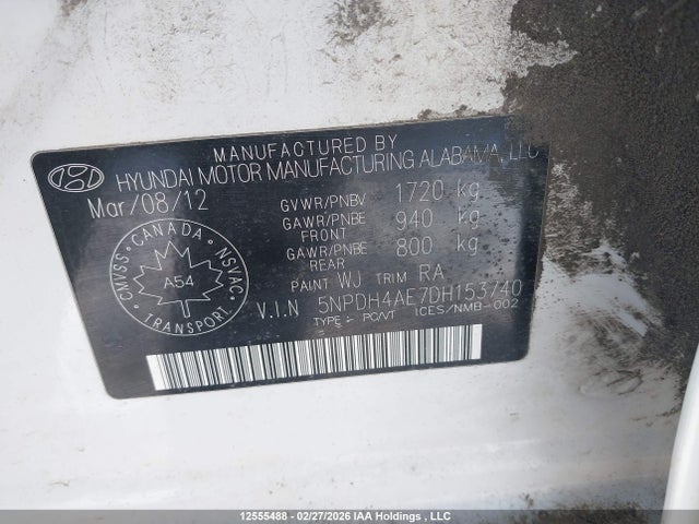 Продажа на аукционе авто 2013 Hyundai Elantra Gl, vin: 5NPDH4AE7DH153740, номер лота: 12555488
