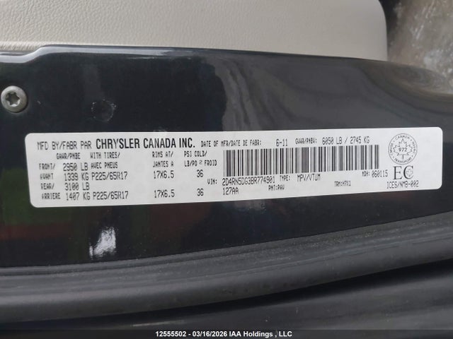 Aukcja sprzedaży 2011 Dodge Grand Caravan Crew, vin: 2D4RN5DG3BR774901, numer aukcji: 12555502