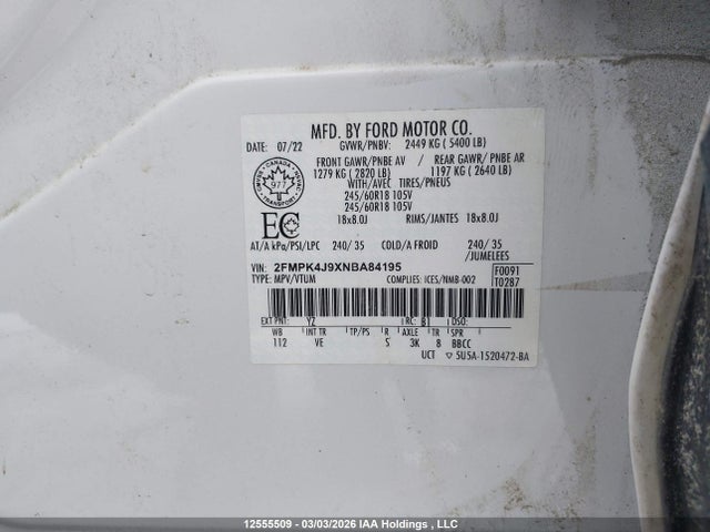 2FMPK4J9XNBA84195 Ford EDGE SEL