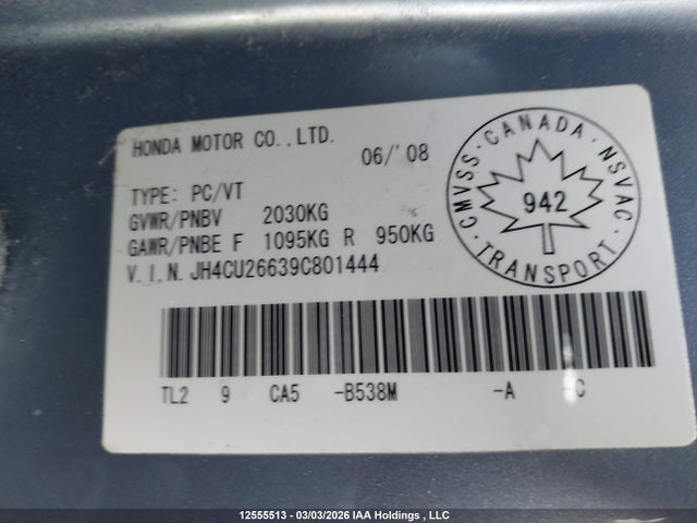 Aukcja sprzedaży 2009 Acura Tsx Premium/technology Package, vin: JH4CU26639C801444, numer aukcji: 12555513