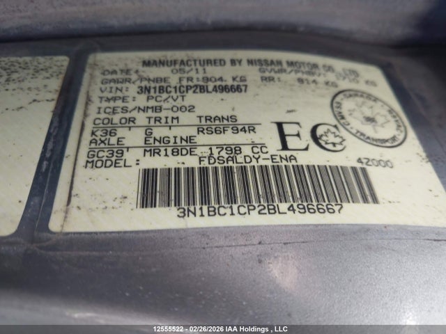 Продаж на аукціоні авто 2011 Nissan Versa, vin: 3N1BC1CP2BL496667, номер лоту: 12555522