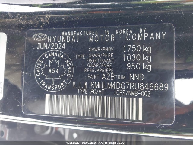 12555529 :رقم المزاد ، KMHLM4DG7RU846689 vin ، 2024 Hyundai Elantra Sel مزاد بيع