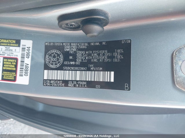 2009 Toyota Sienna Ce 8 Passenger მანქანა იყიდება აუქციონზე, vin: 5TDZK29CX9S228642, აუქციონის ნომერი: 12555538