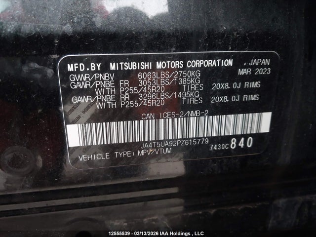 JA4T5UA92PZ615779 Mitsubishi OUTLANDER PHEV