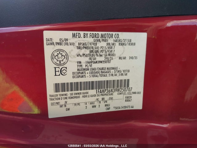 Aukcja sprzedaży 2009 Ford Focus Ses, vin: 1FAHP36N39W250707, numer aukcji: 12555541