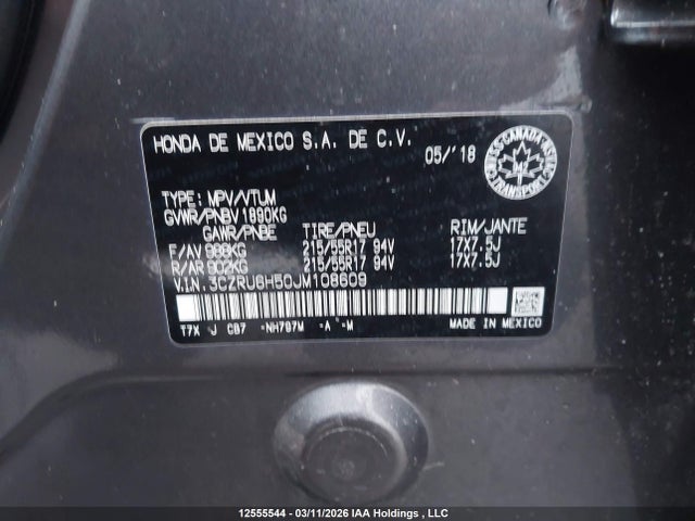 3CZRU6H50JM108609 Honda HR-V EX