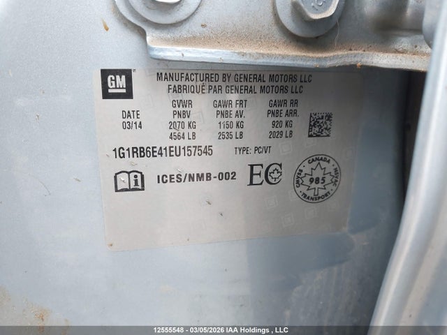 12555548 :رقم المزاد ، 1G1RB6E41EU157545 vin ، 2014 Chevrolet Volt مزاد بيع