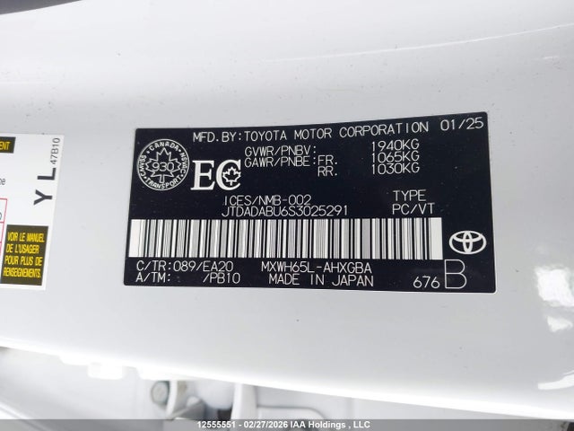 JTDADABU6S3025291 Toyota Prius Le/xle/limited/night Shade