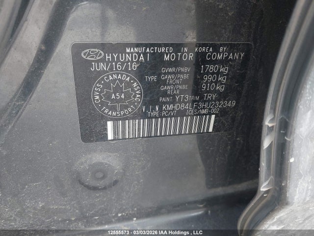 KMHD84LF3HU232349 Hyundai Elantra Gls