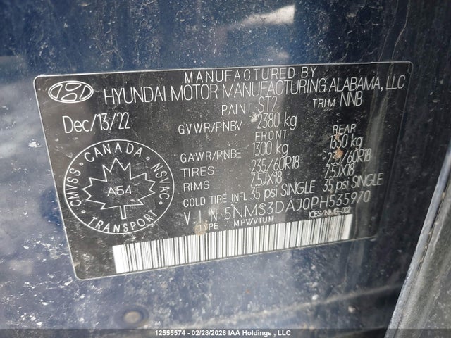 Продаж на аукціоні авто 2023 Hyundai Santa Fe, vin: 5NMS3DAJ0PH535970, номер лоту: 12555574