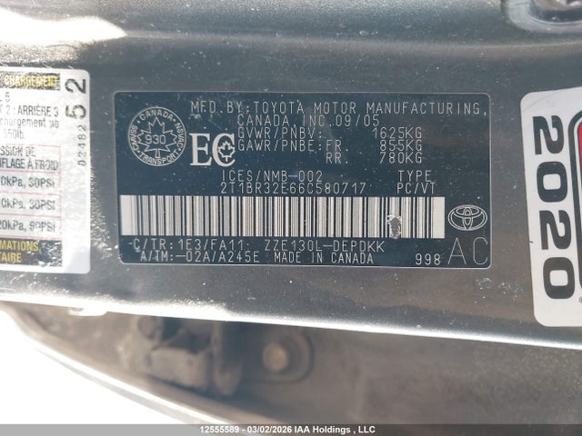 12555589 :رقم المزاد ، 2T1BR32E66C580717 vin ، 2006 Toyota Corolla Ce/le/s مزاد بيع