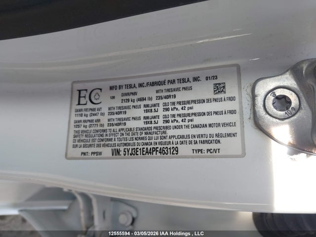 Продаж на аукціоні авто 2023 Tesla Model 3 Rwd, vin: 5YJ3E1EA4PF463129, номер лоту: 12555594