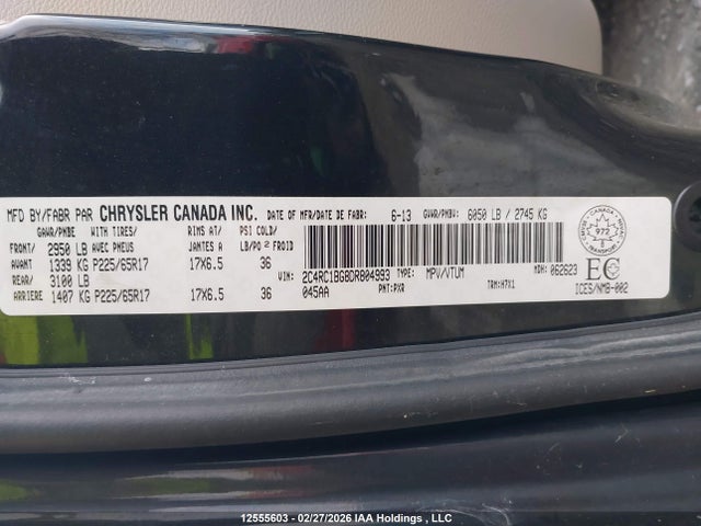 12555603 :رقم المزاد ، 2C4RC1BG8DR804993 vin ، 2013 Chrysler Town & Country Touring مزاد بيع