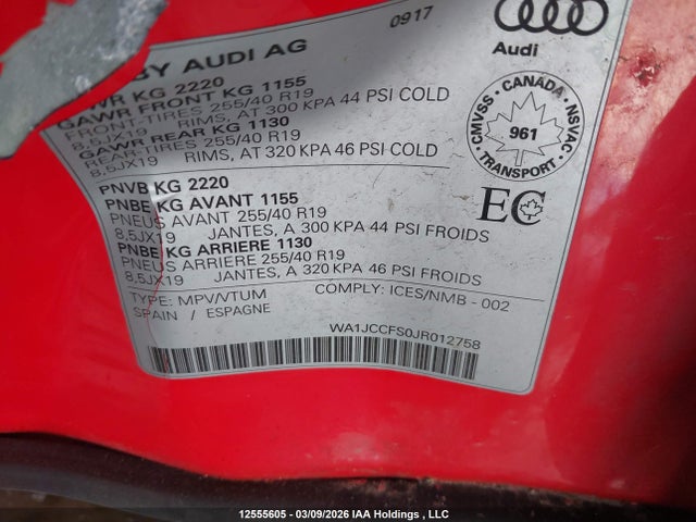 Продаж на аукціоні авто 2018 Audi Q3 2.0t Progressiv, vin: WA1JCCFS0JR012758, номер лоту: 12555605