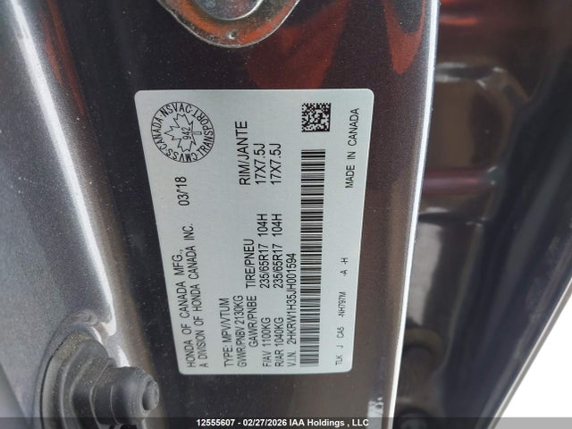 2HKRW1H35JH001594 Honda CR-V LX